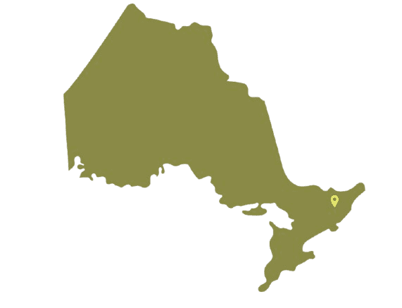 Map of Ontario, Canada with a pin marking Ottawa