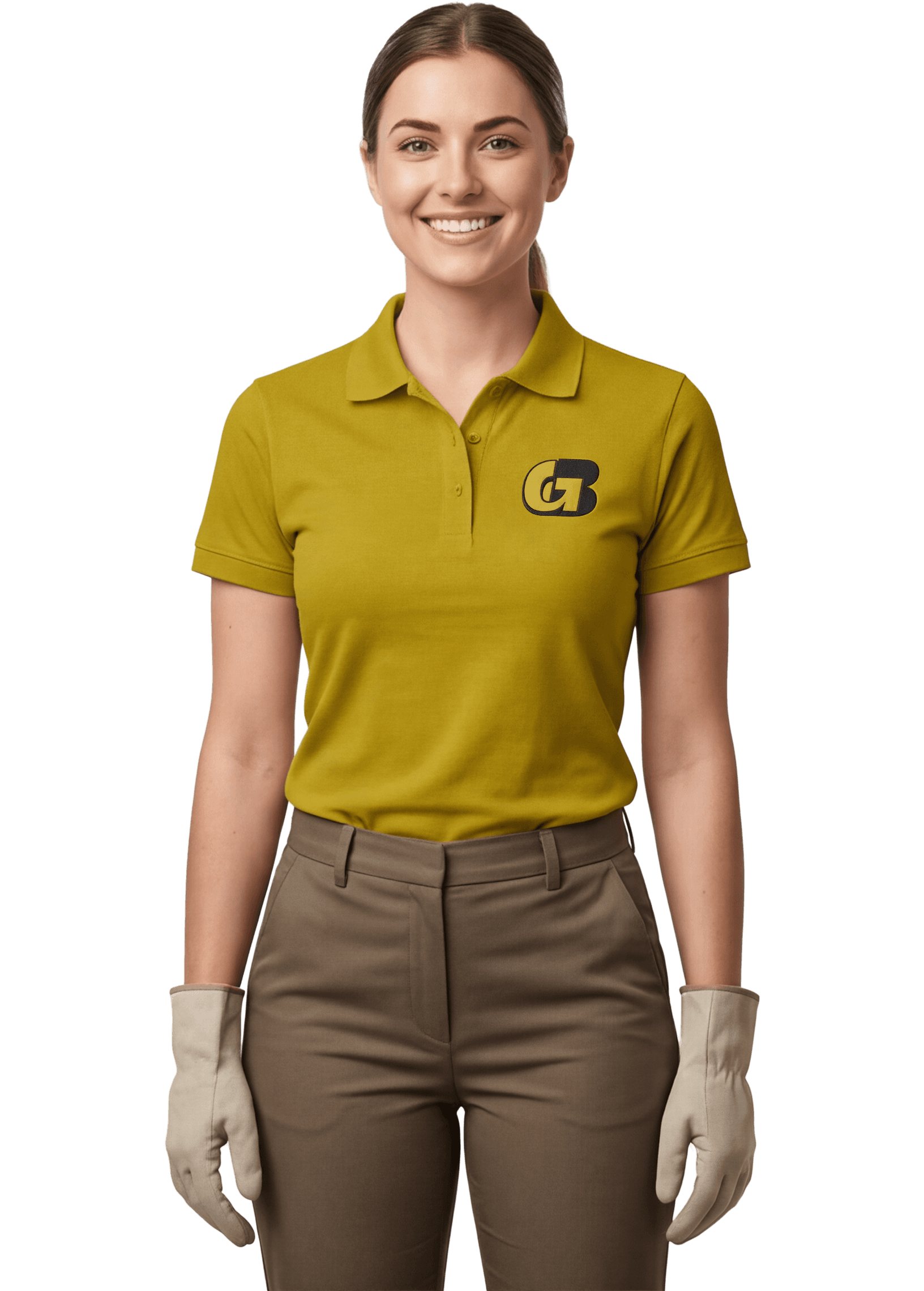 G-Bright cleaner — woman in mustard polo